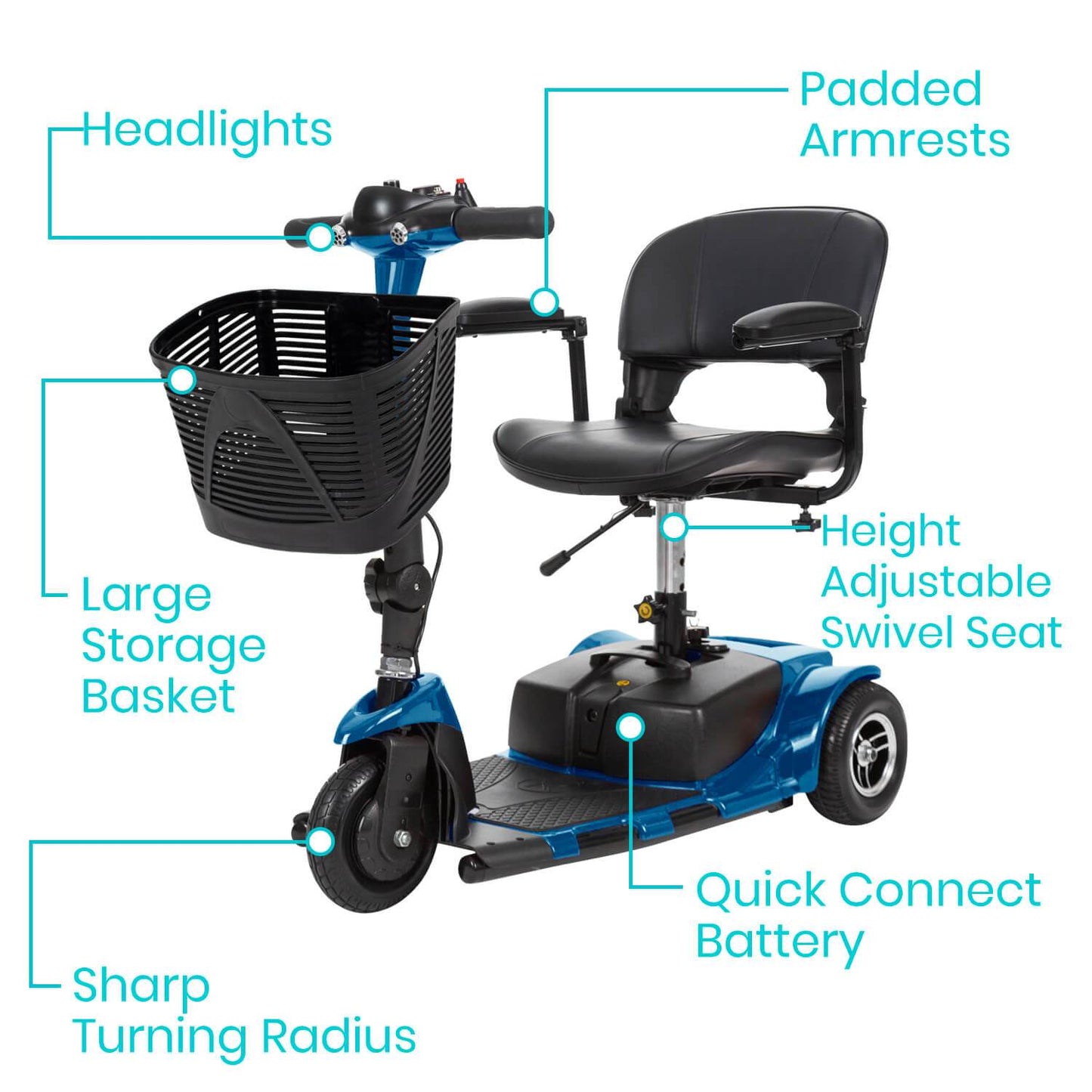 Vive Health Long Range 3-Wheel Electric Mobility Scooter